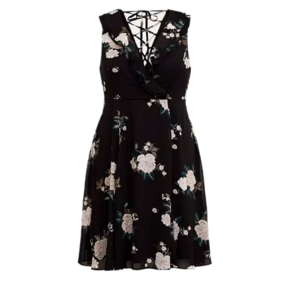 Torrid Black Floral Chiffon Skater Dress Plus Size 26W